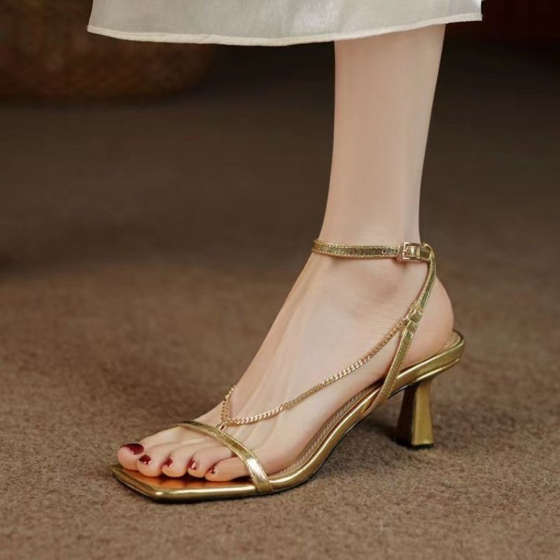 Luxury Lifestyle - Women Chain Sandals High Heels Square