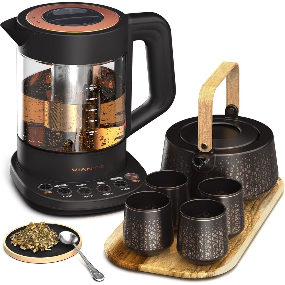 Wooden Serving Tray - Luxury Tea Set. Electric Kettle with