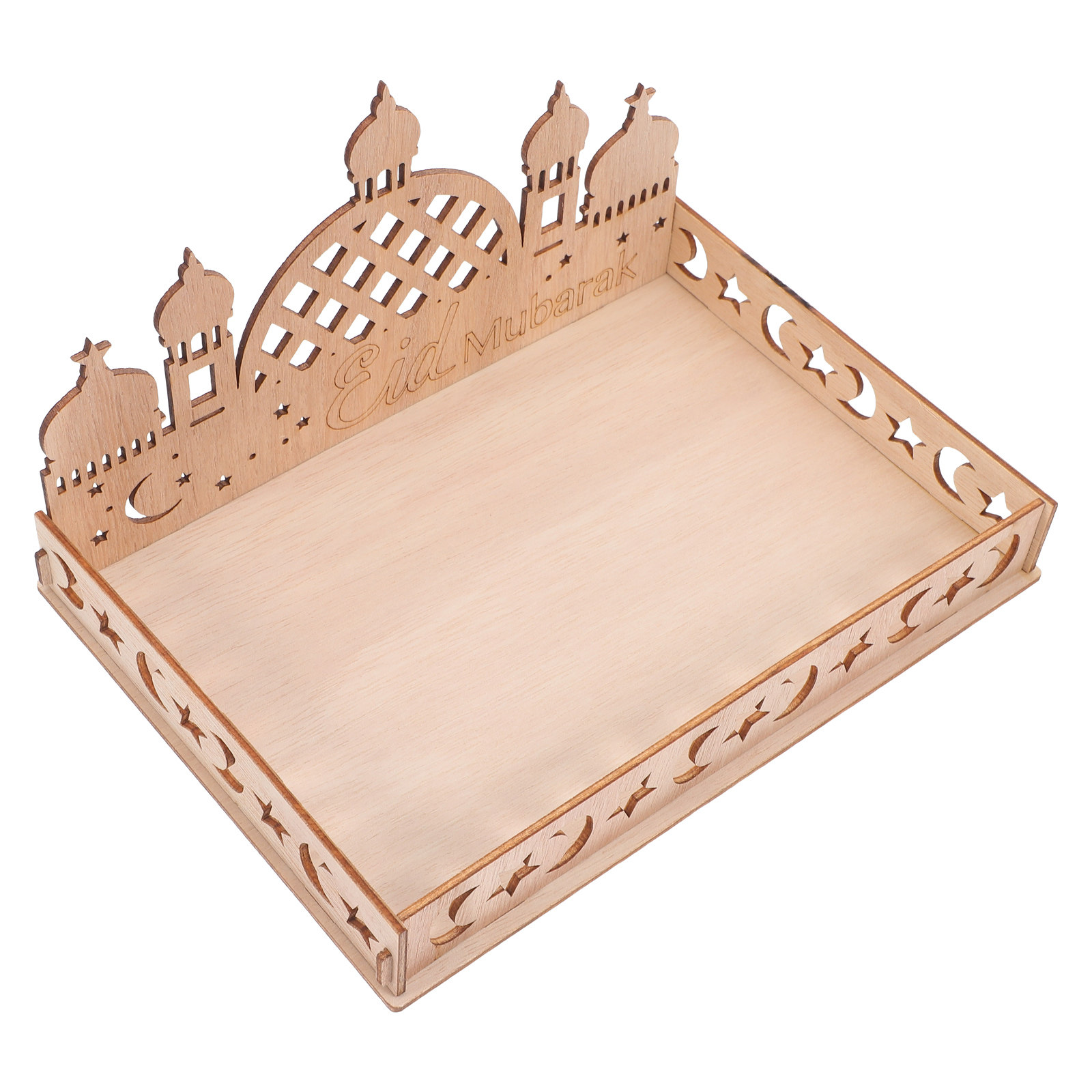 Wooden Serving Tray - Wooden Eid Mubarak Tray Elegant Decorative