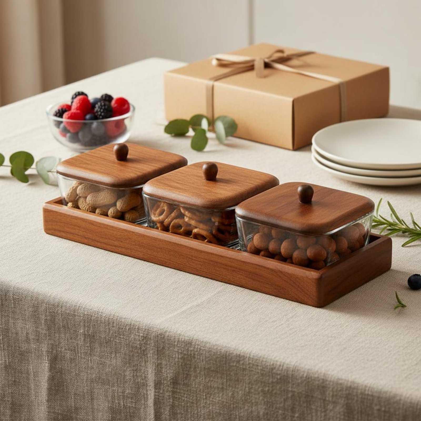 Glass Relish Dish Set with Woo - Wooden Serving Tray recensie en prijs