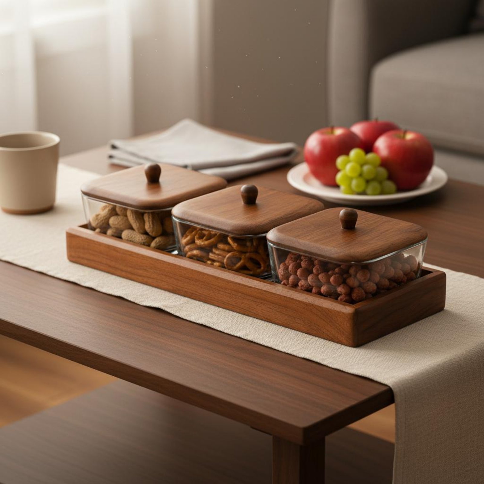 Glass Relish Dish Set with Woo - Wooden Serving Tray recensie en prijs