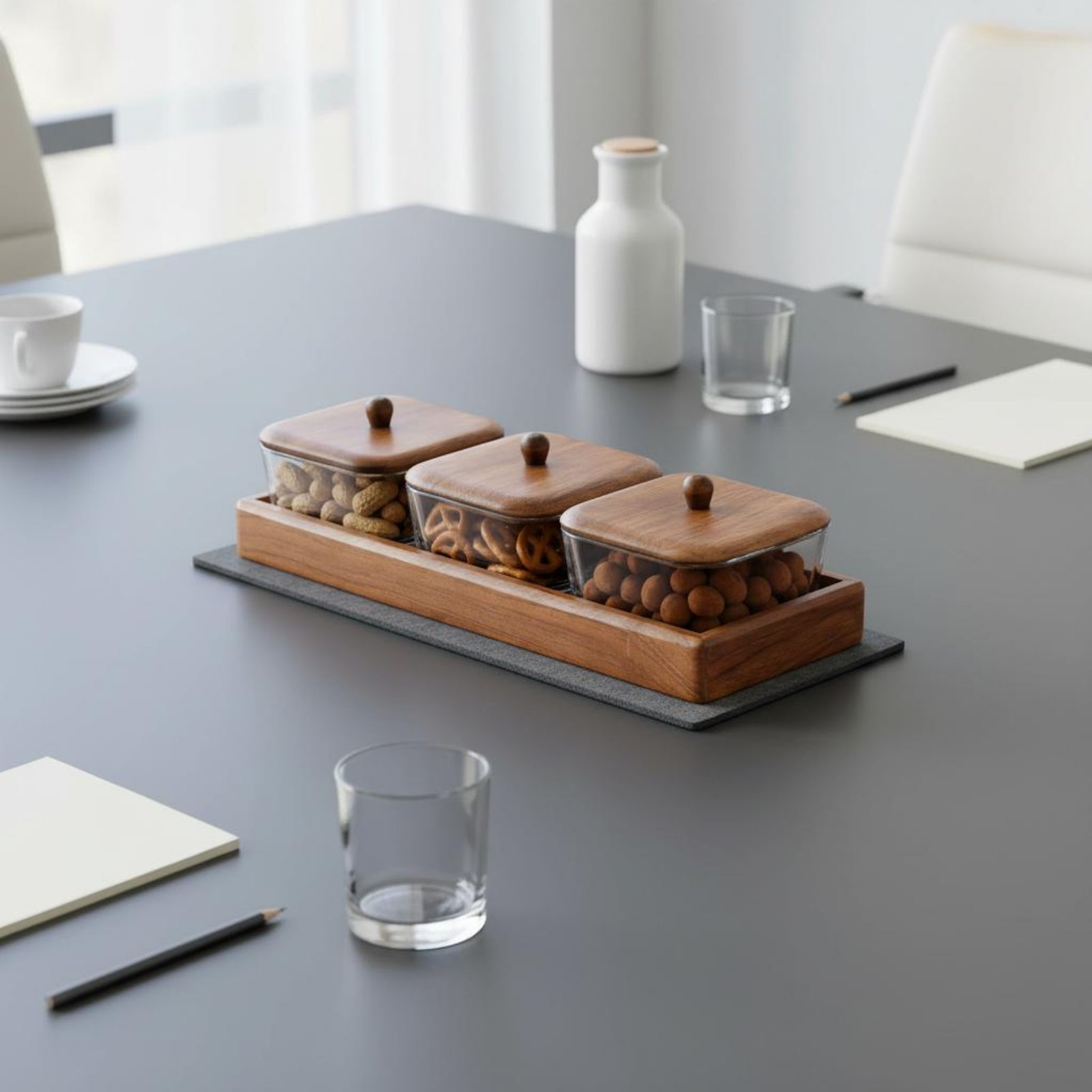 Glass Relish Dish Set with Woo - Wooden Serving Tray recensie en prijs