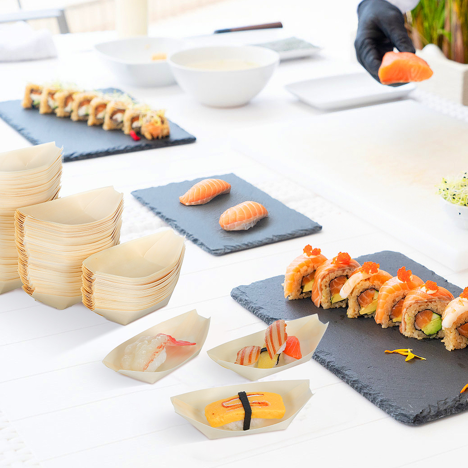 150 Pcs Disposable Sushi Tray  - Wooden Serving Tray recensie en prijs